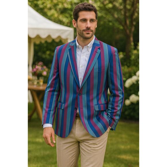 Samuel Windsor Boating Blazer Jacket Colorful Striped 48R Single Breasted - Picture 1 of 8